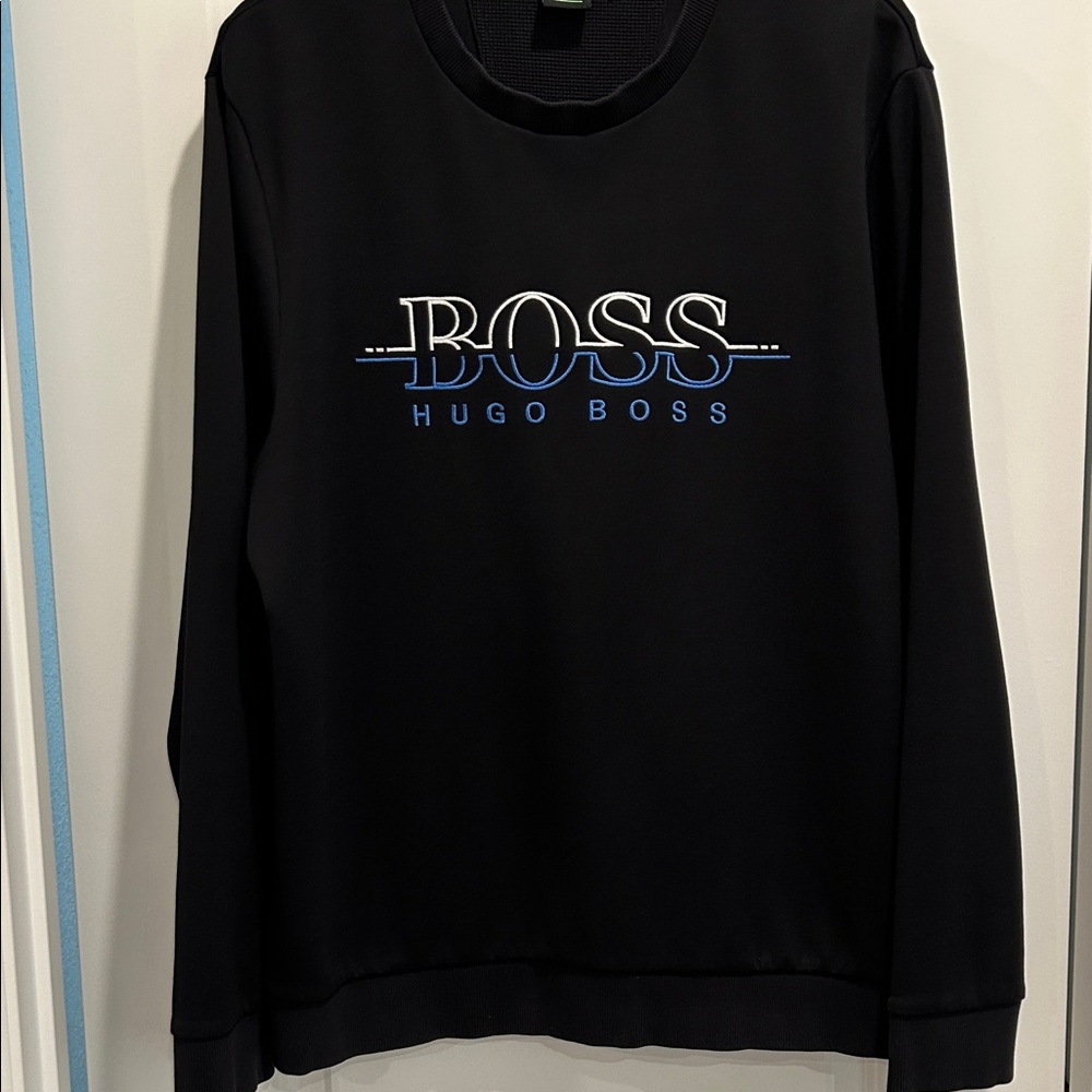 Boss Black Crewneck Sweater with Blue Logo - Picture 4 of 9